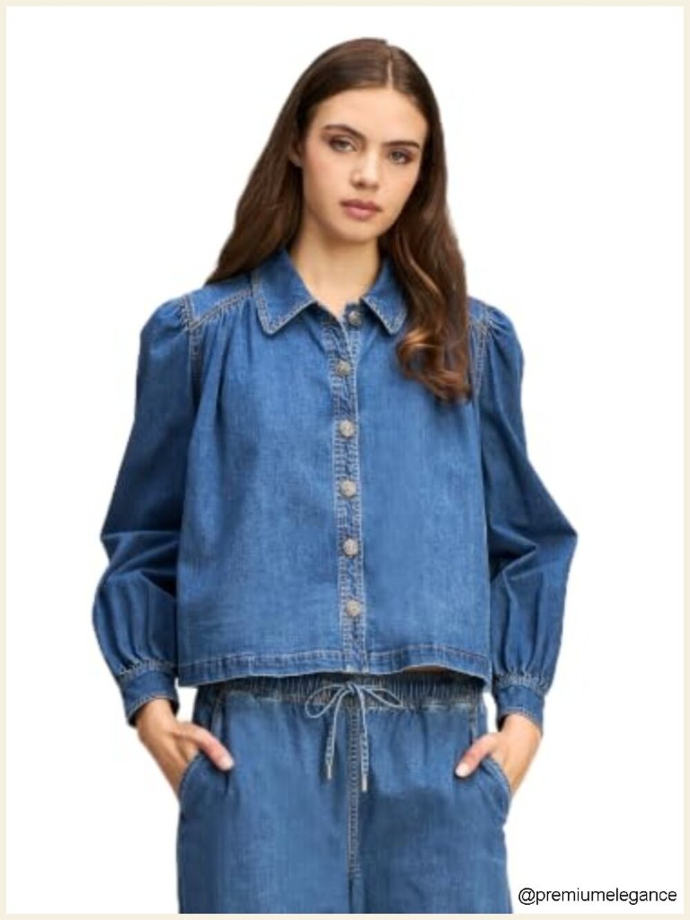 Women's Casual Denim Button-Up Jacket, Cuff Sleeve